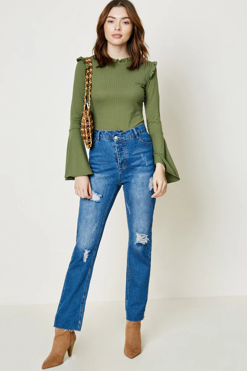 Bell Sleeve Ruffle Collar Knit Top - Image 3