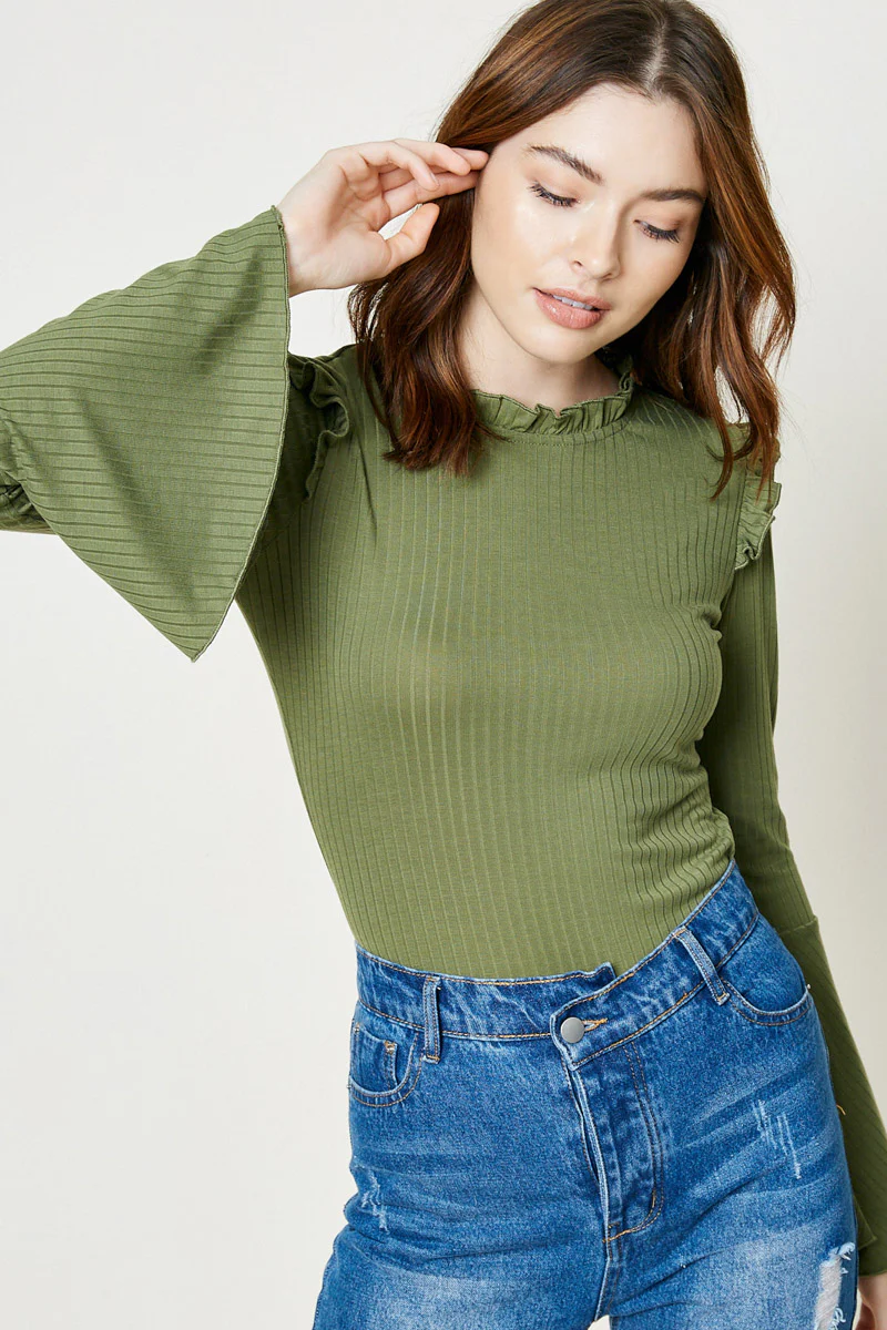 Bell Sleeve Ruffle Collar Knit Top - Image 4