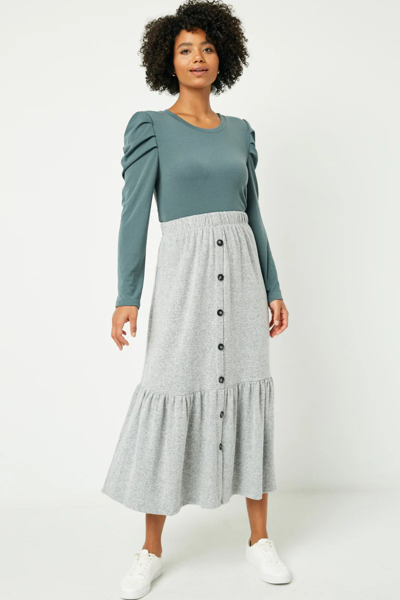 Brushed Knit Button Down Skirt - Image 5