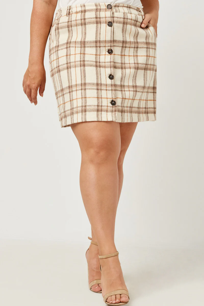Brushed Plaid Button Up Skirt - Image 3