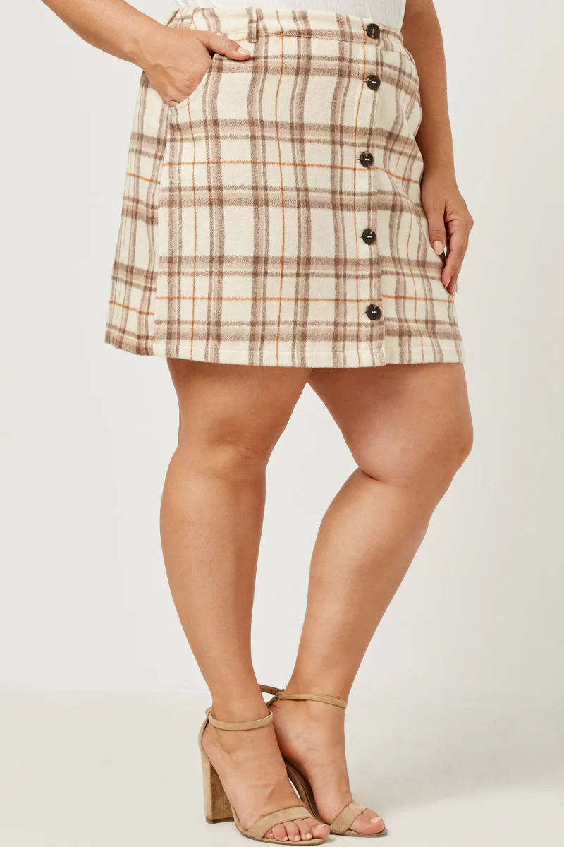 Brushed Plaid Button Up Skirt - Image 4