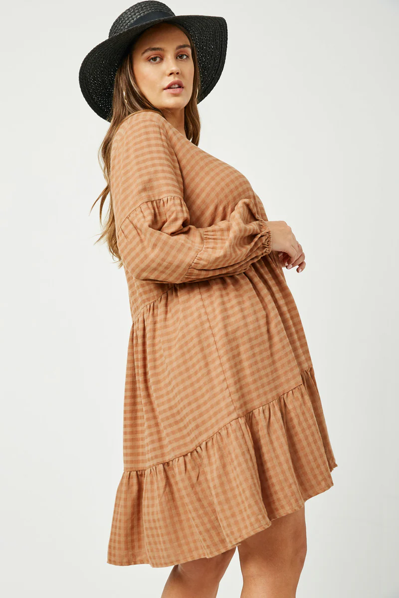 Button Detail Tiered Gingham Dress - Image 3