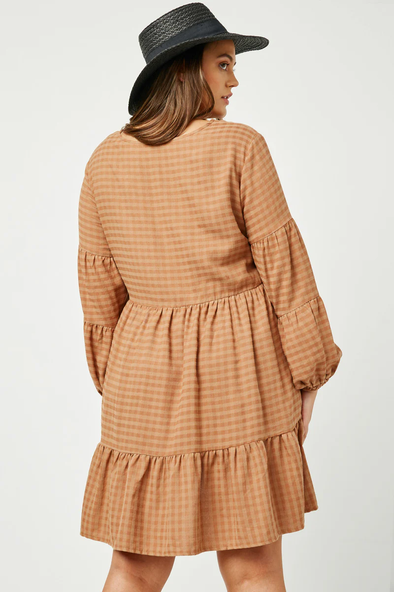 Button Detail Tiered Gingham Dress - Image 4