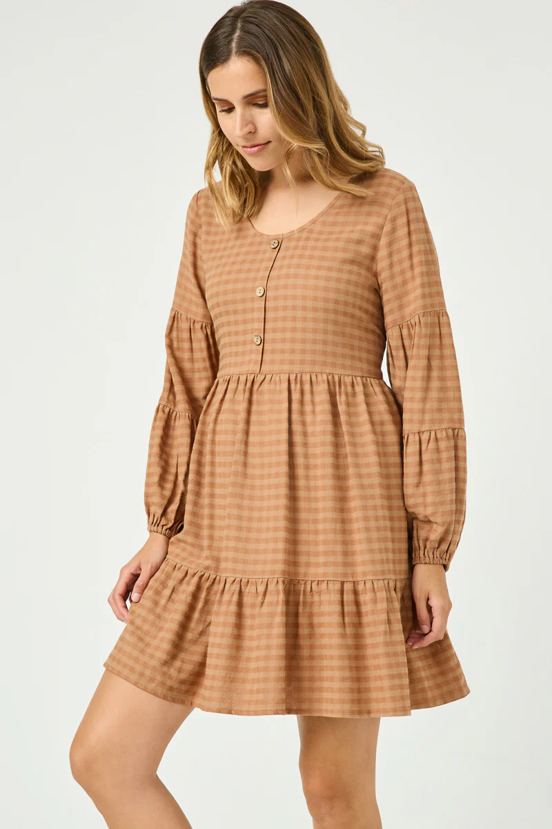 Button Detail Tiered Gingham Dress - Image 5