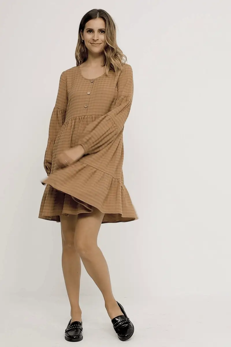 Button Detail Tiered Gingham Dress - Image 6