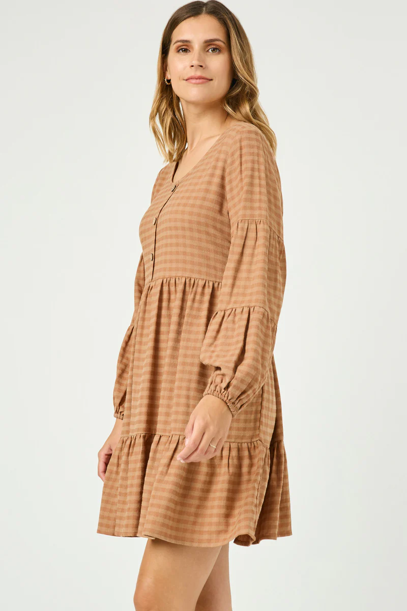 Button Detail Tiered Gingham Dress - Image 8