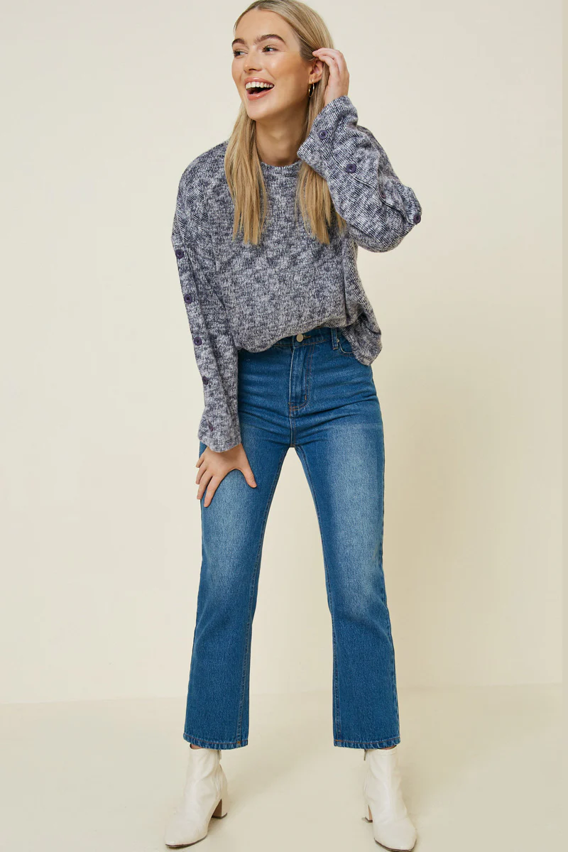 Button Sleeve Brushed Knit Sweater - Image 3