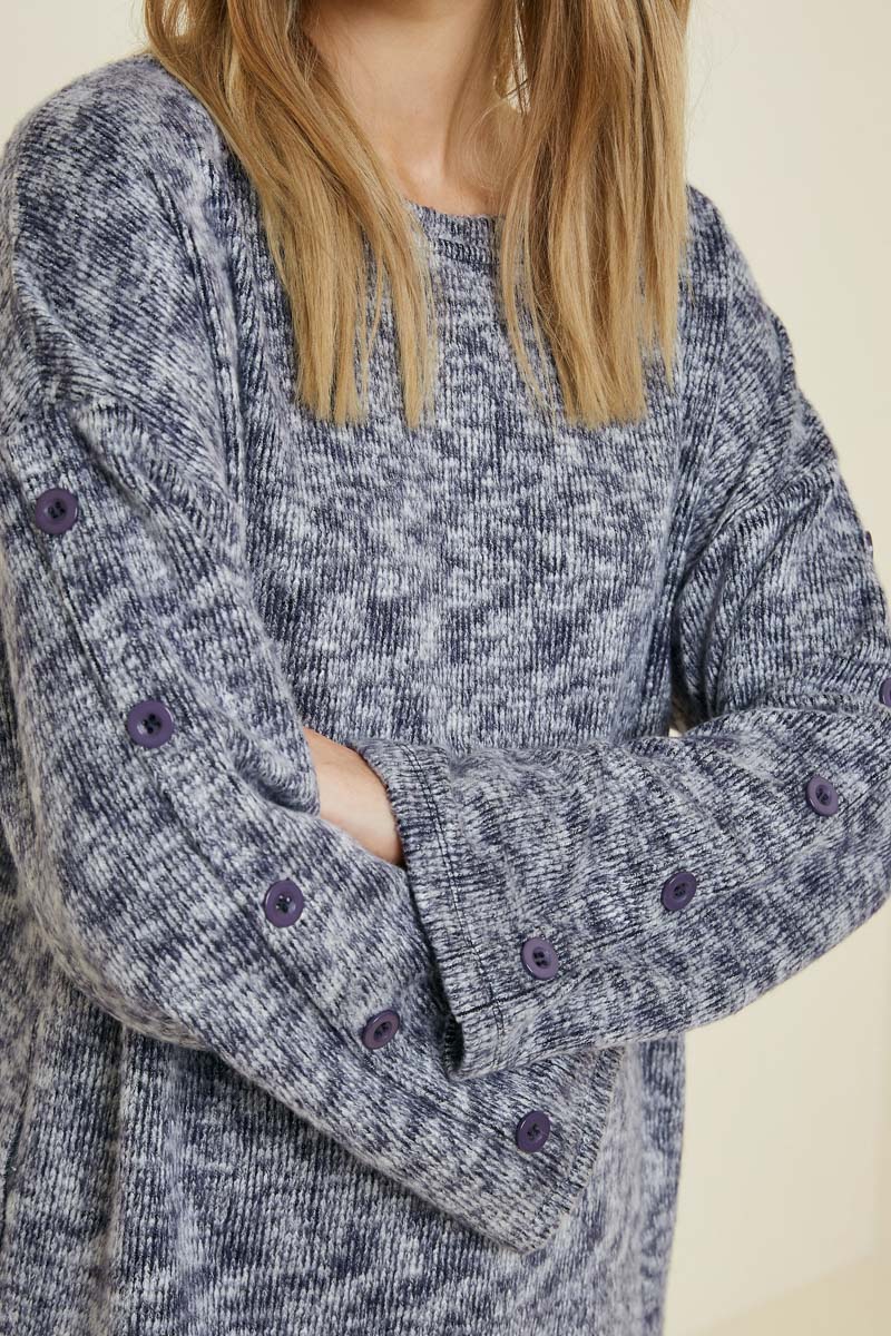 Button Sleeve Brushed Knit Sweater - Image 4