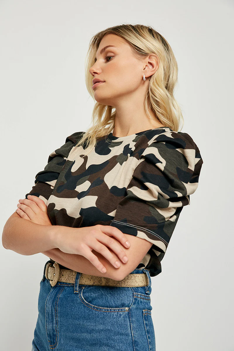 Camo Puff Sleeve Top - Image 6