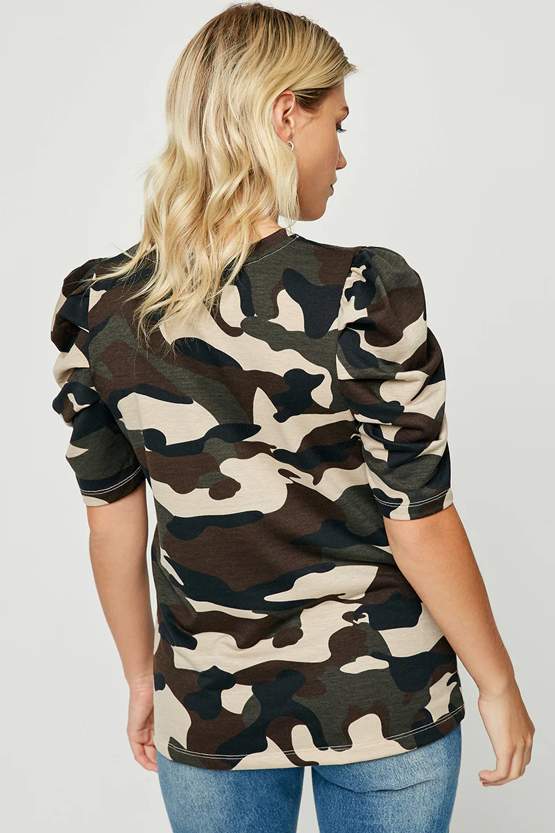 Camo Puff Sleeve Top - Image 7