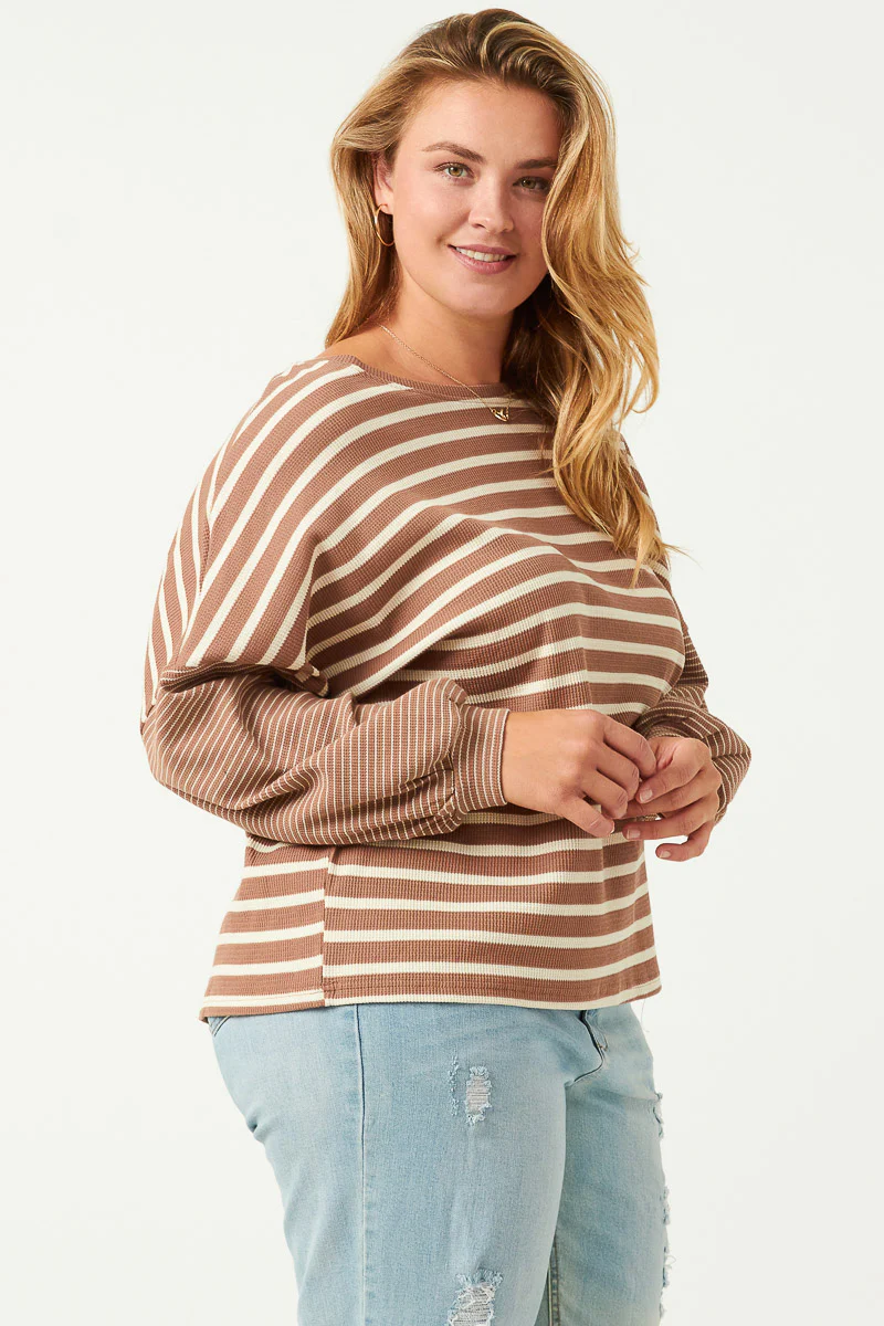 Contrast Stripe Sleeve Textured Knit Top - Image 5
