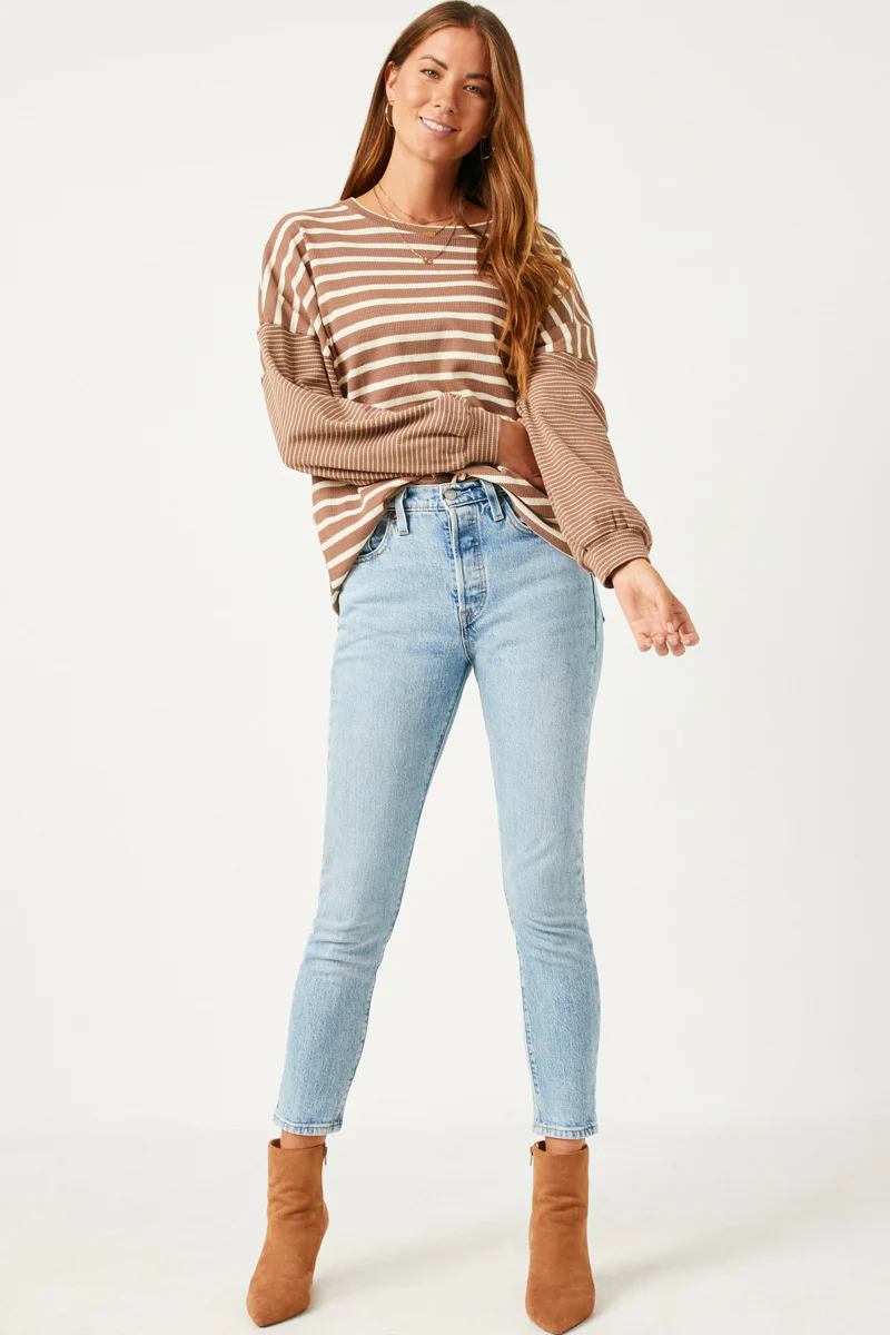 Contrast Stripe Sleeve Textured Knit Top - Image 7