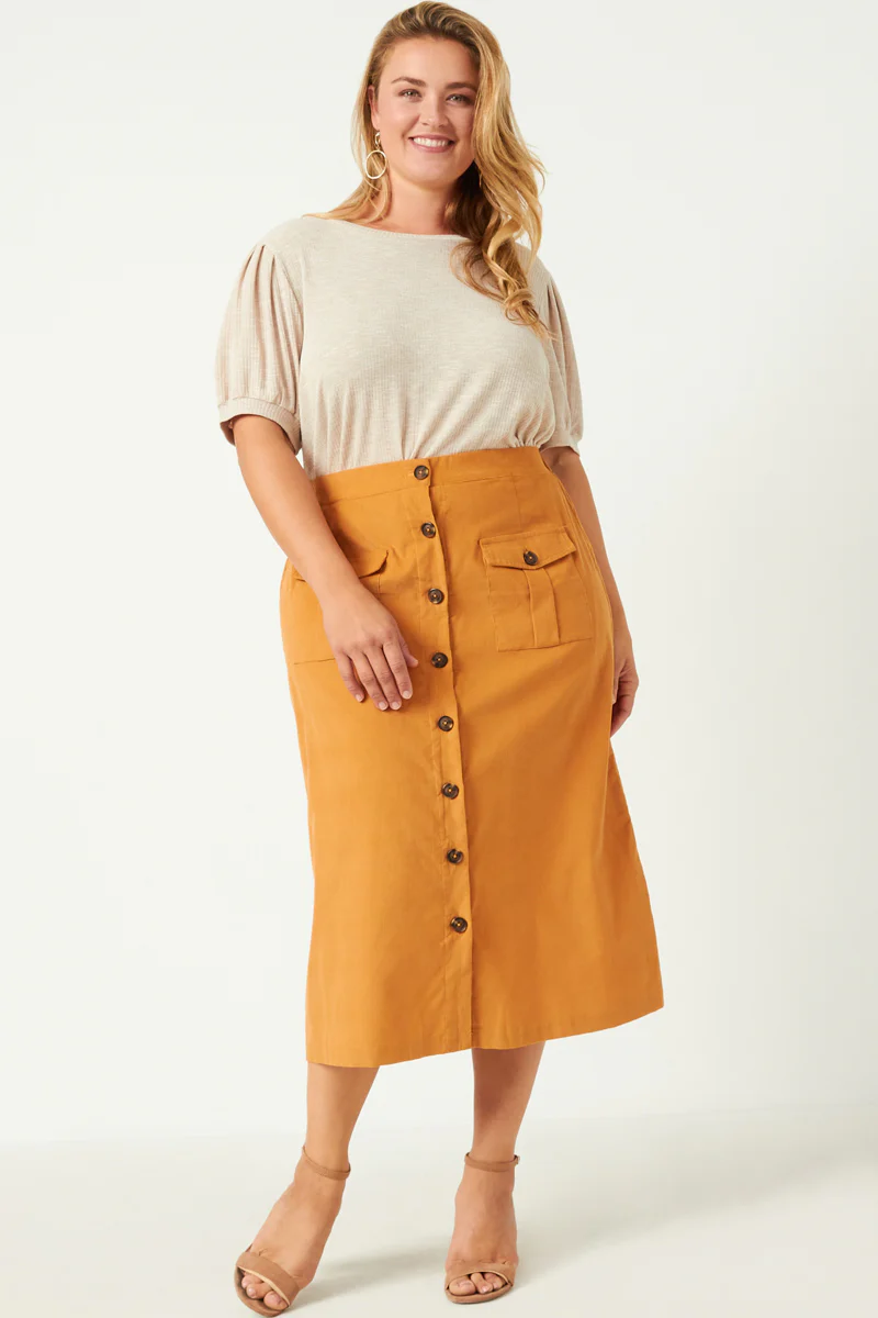 Corduroy Patch Pocket Button Detail Skirt - Image 10