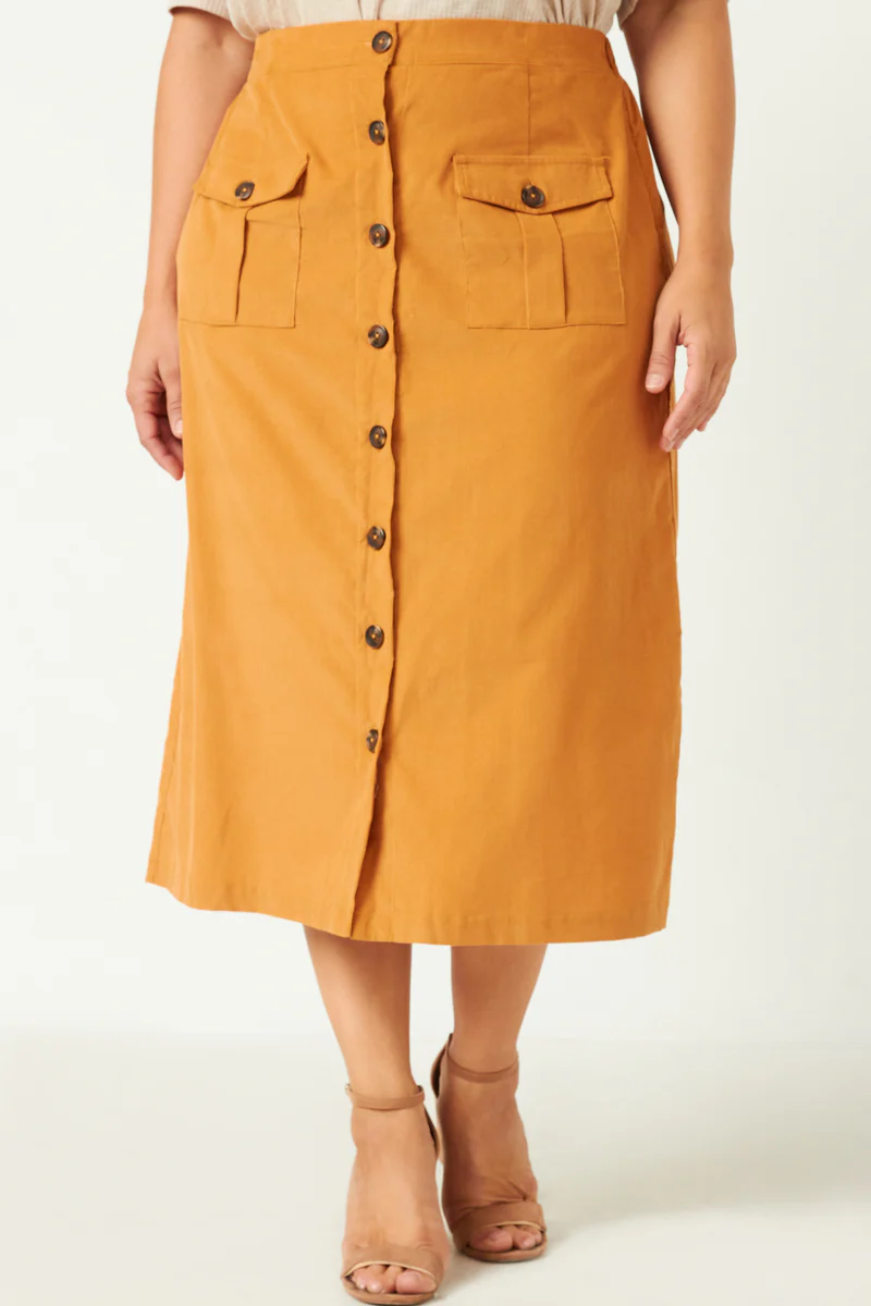 Corduroy Patch Pocket Button Detail Skirt - Image 3