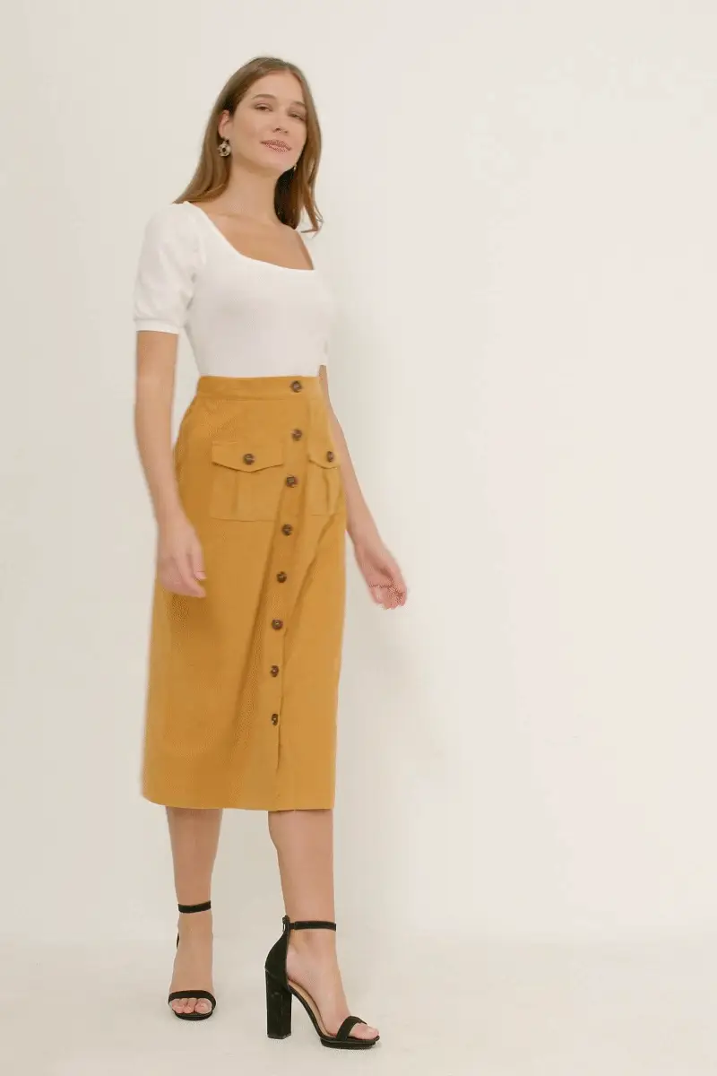 Corduroy Patch Pocket Button Detail Skirt - Image 6