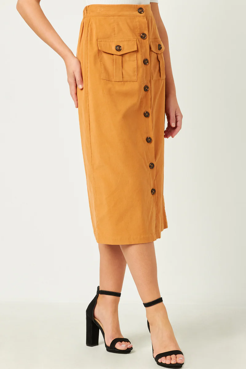 Corduroy Patch Pocket Button Detail Skirt - Image 8