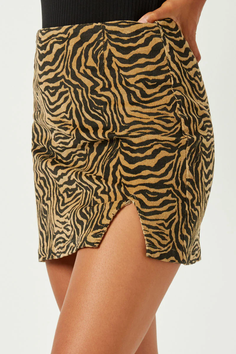Corduroy Zebra Print Slit Skirt - Image 8