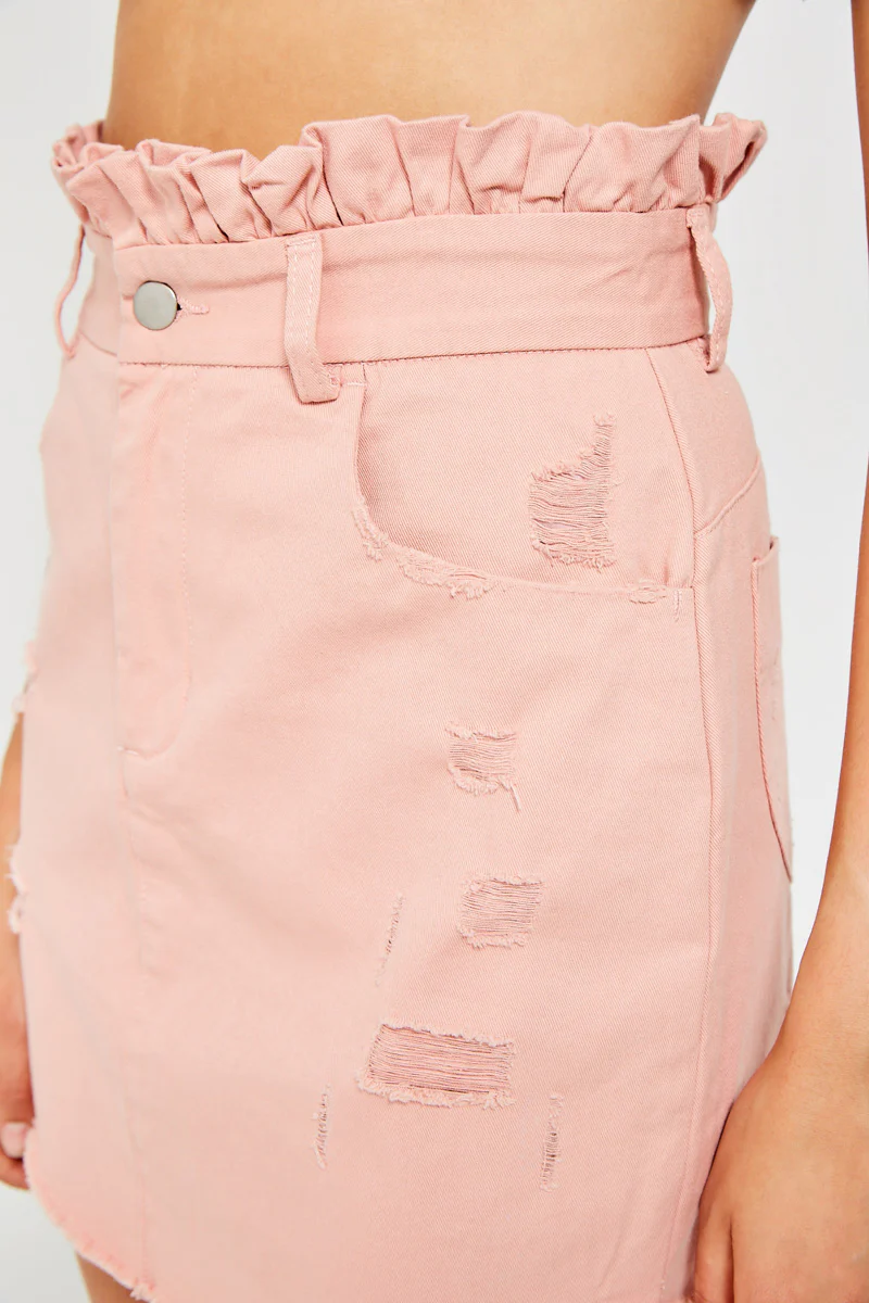Distressed Paperbag Denim Skirt - Image 4