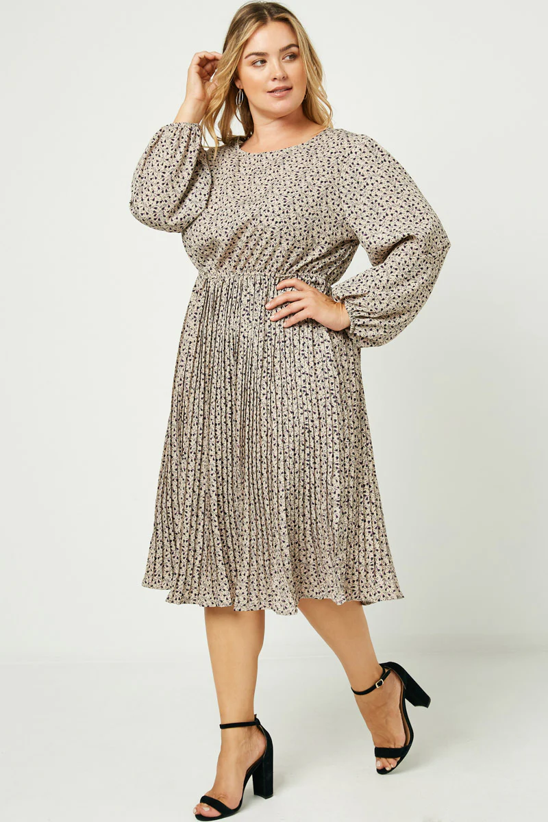 Ditsy Print Pleated Skirt Midi Dress - Image 3