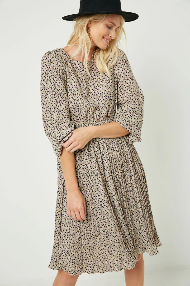 Ditsy Print Pleated Skirt Midi Dress - Image 5