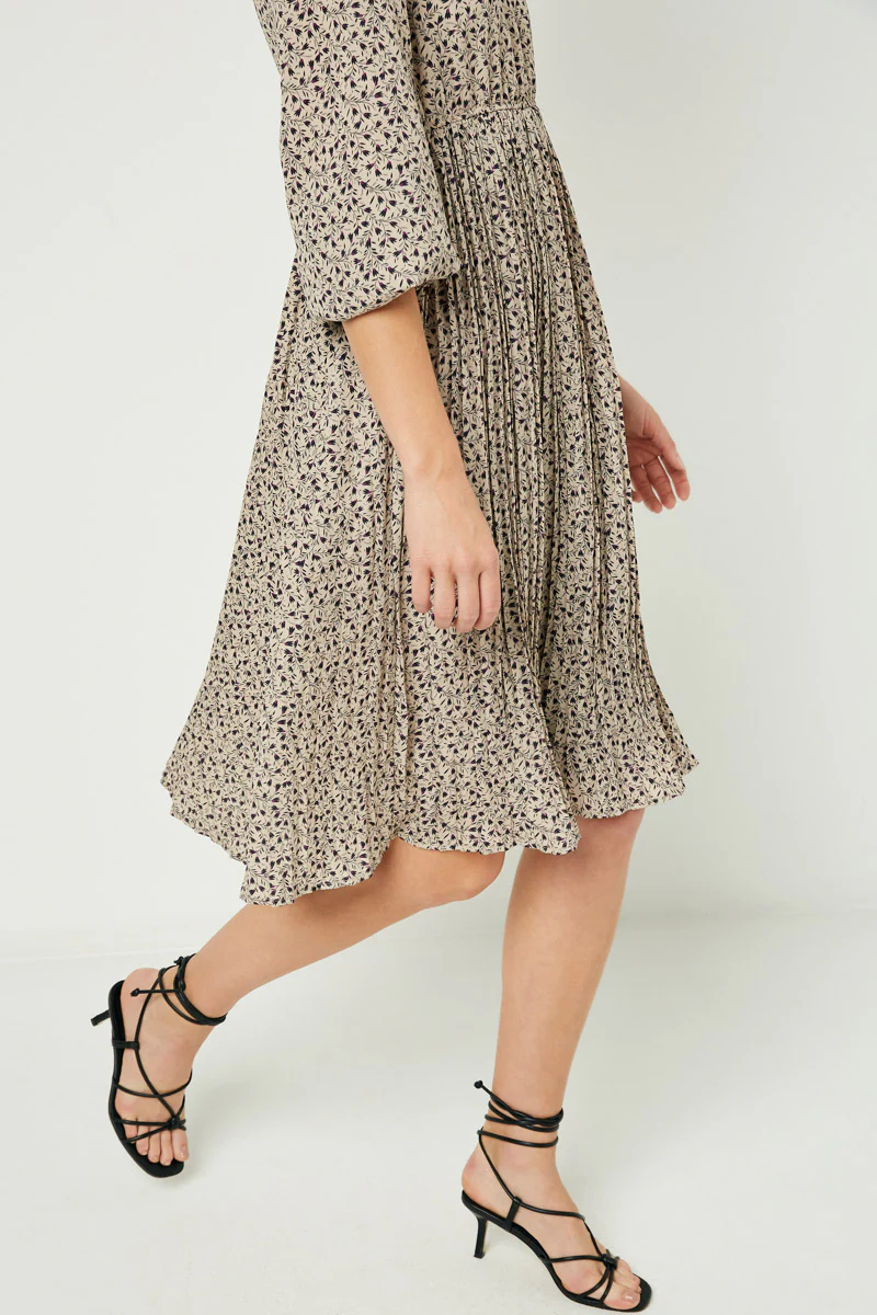 Ditsy Print Pleated Skirt Midi Dress - Image 6