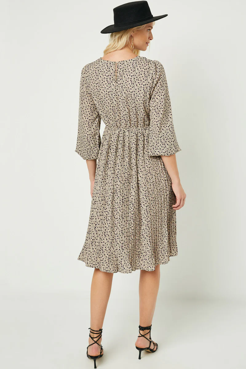 Ditsy Print Pleated Skirt Midi Dress - Image 7