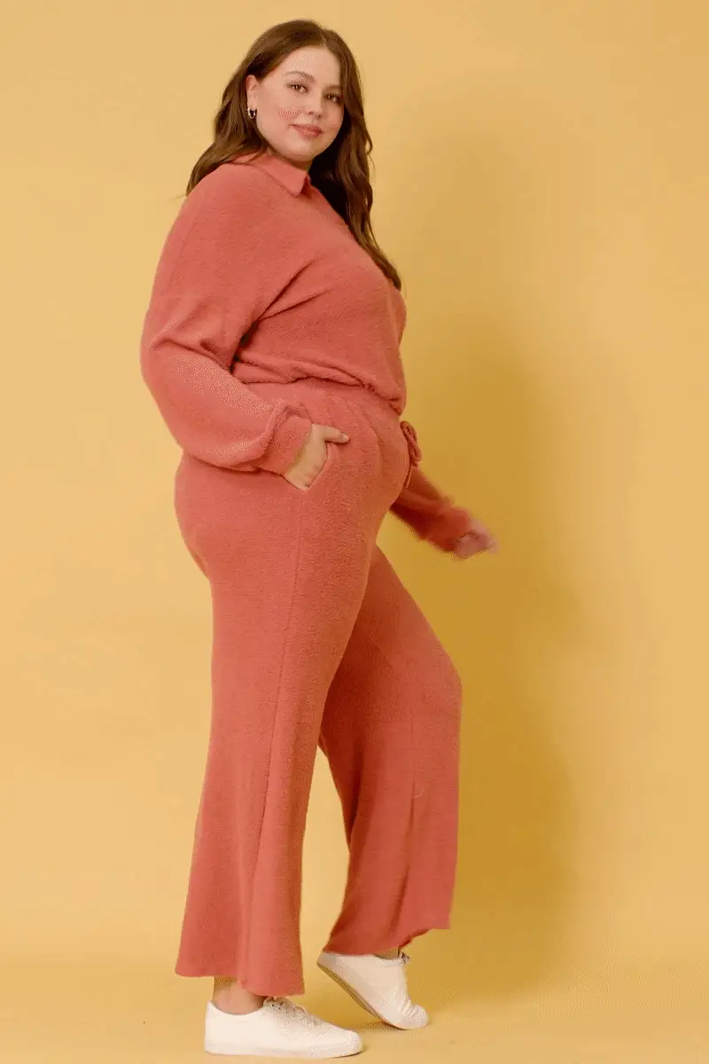 Elastic Waist Drawstring Wideleg Fleece Pants - Image 11