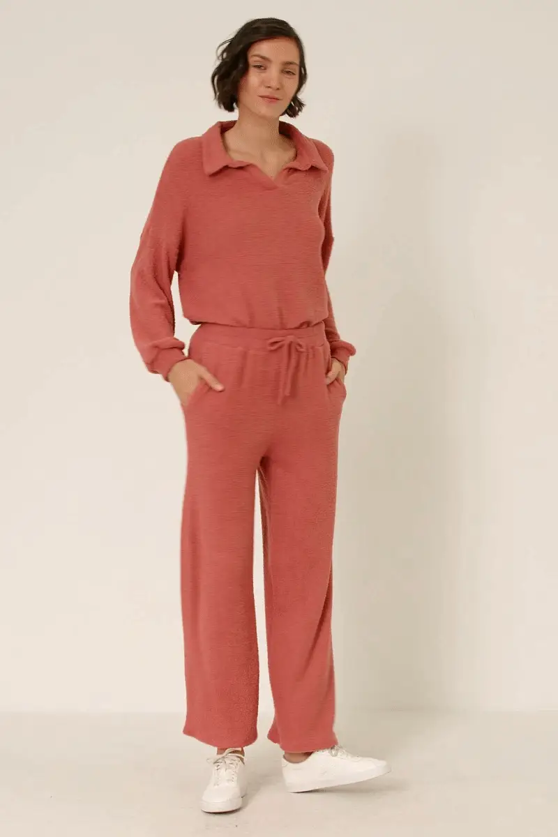 Elastic Waist Drawstring Wideleg Fleece Pants - Image 14