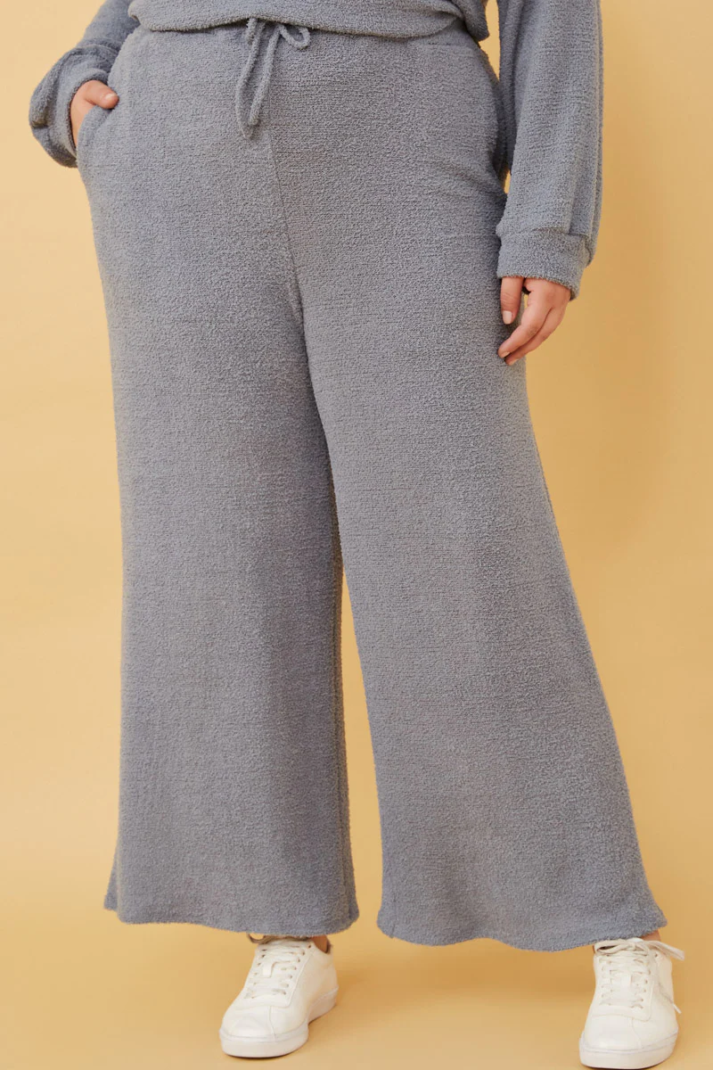 Elastic Waist Drawstring Wideleg Fleece Pants - Image 16