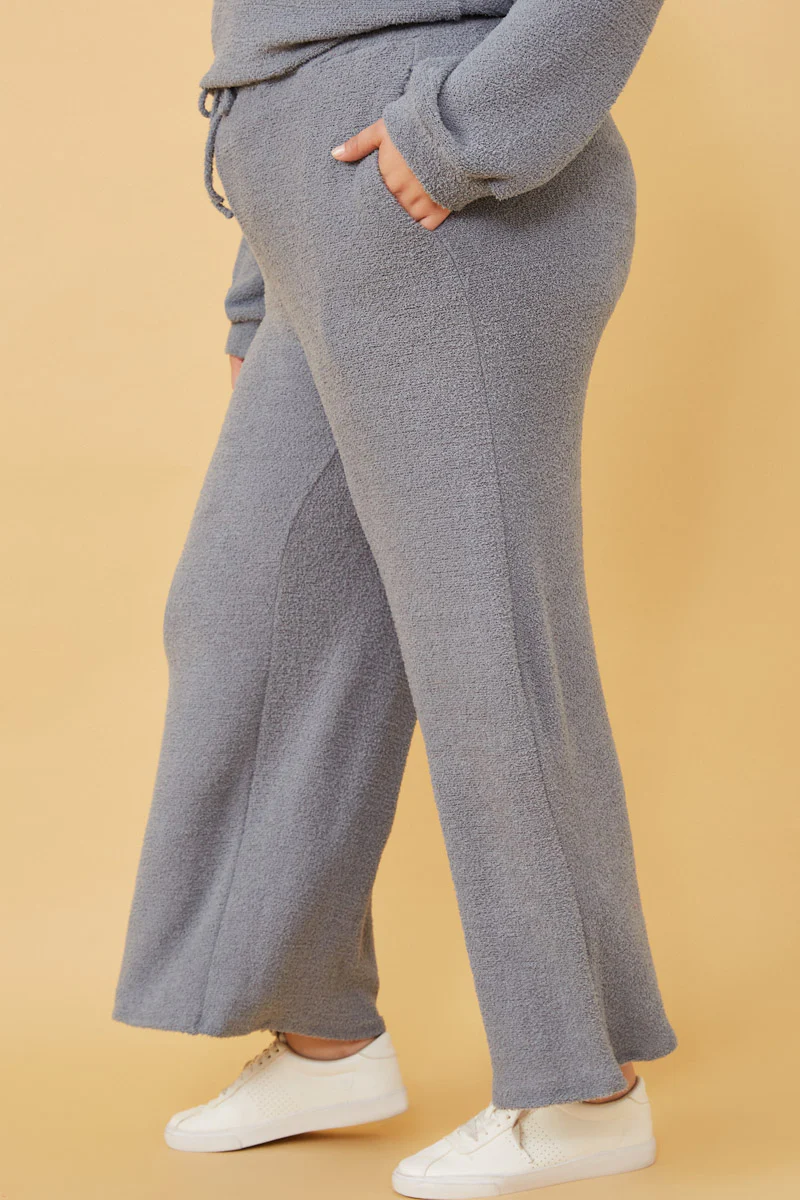 Elastic Waist Drawstring Wideleg Fleece Pants - Image 3