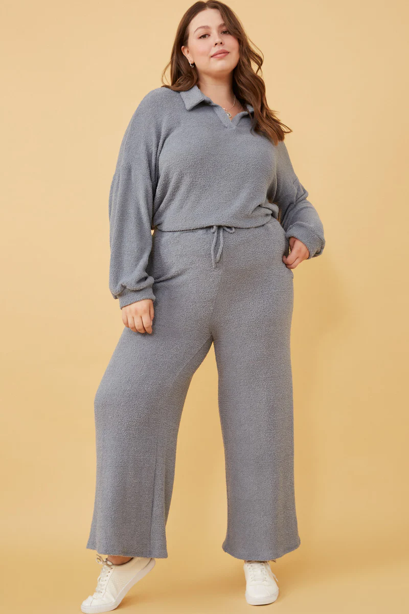 Elastic Waist Drawstring Wideleg Fleece Pants - Image 5
