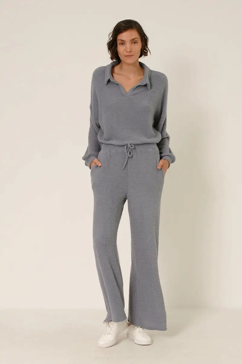 Elastic Waist Drawstring Wideleg Fleece Pants - Image 6