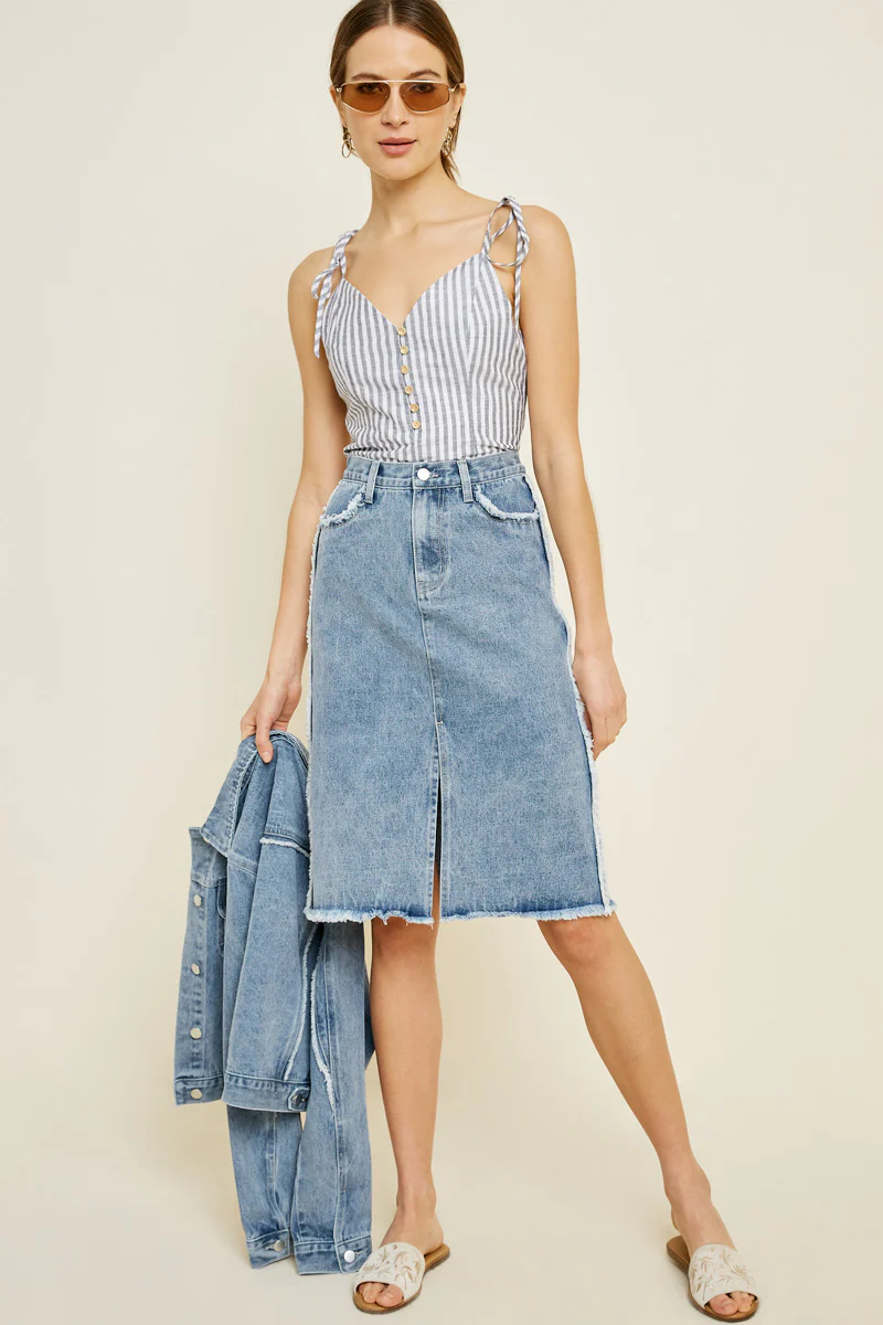 Frayed Denim Pencil Skirt - Image 3