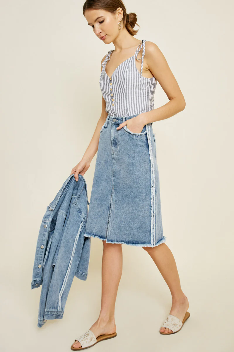 Frayed Denim Pencil Skirt - Image 4