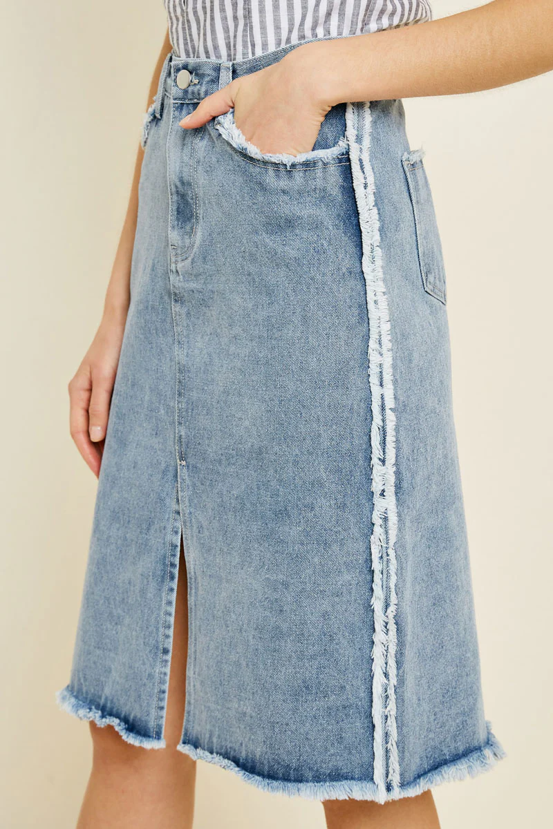 Frayed Denim Pencil Skirt - Image 5