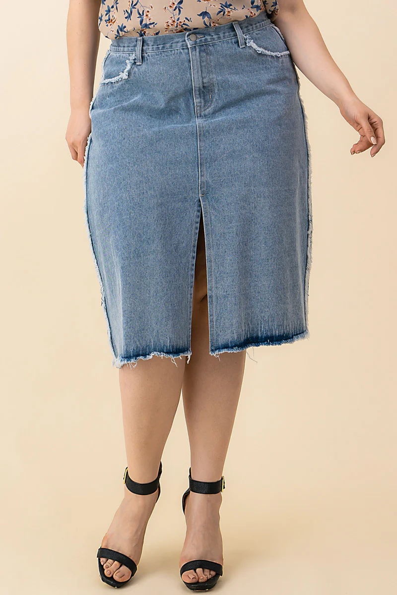 Frayed Denim Pencil Skirt - Image 6