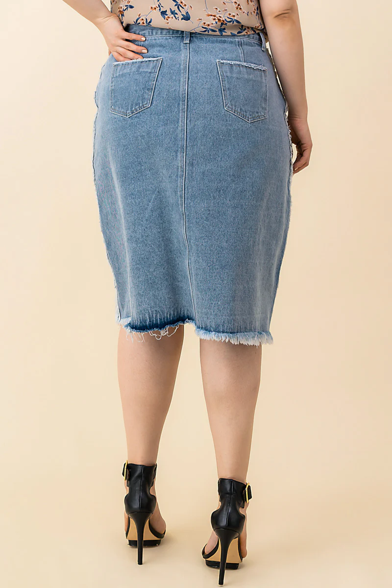 Frayed Denim Pencil Skirt - Image 7