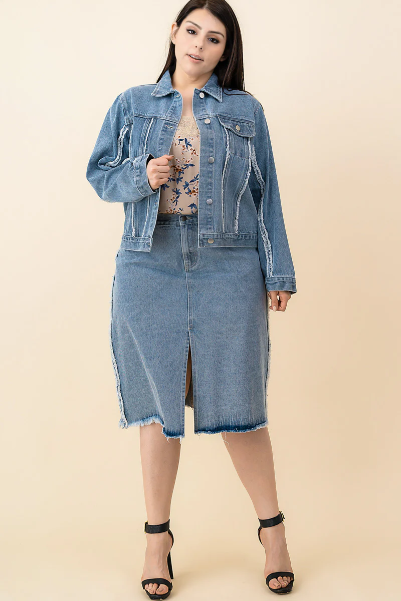 Frayed Denim Pencil Skirt - Image 8
