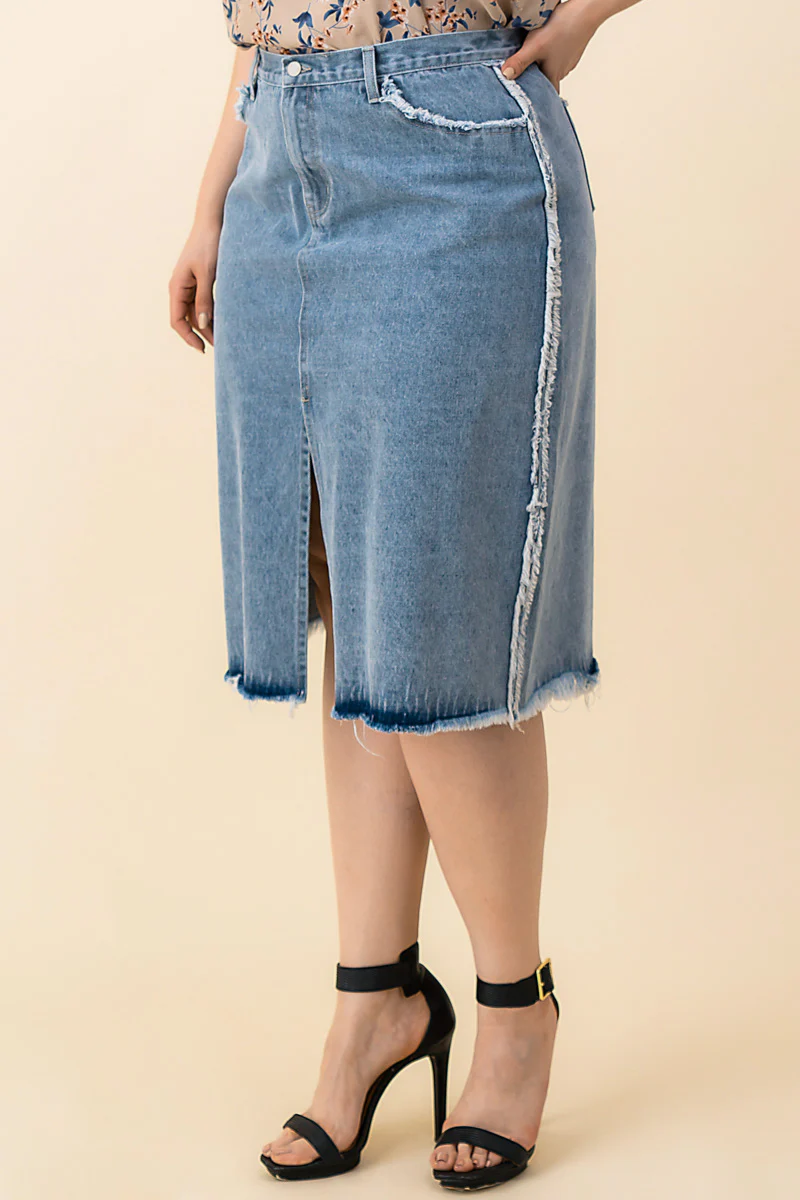 Frayed Denim Pencil Skirt - Image 9