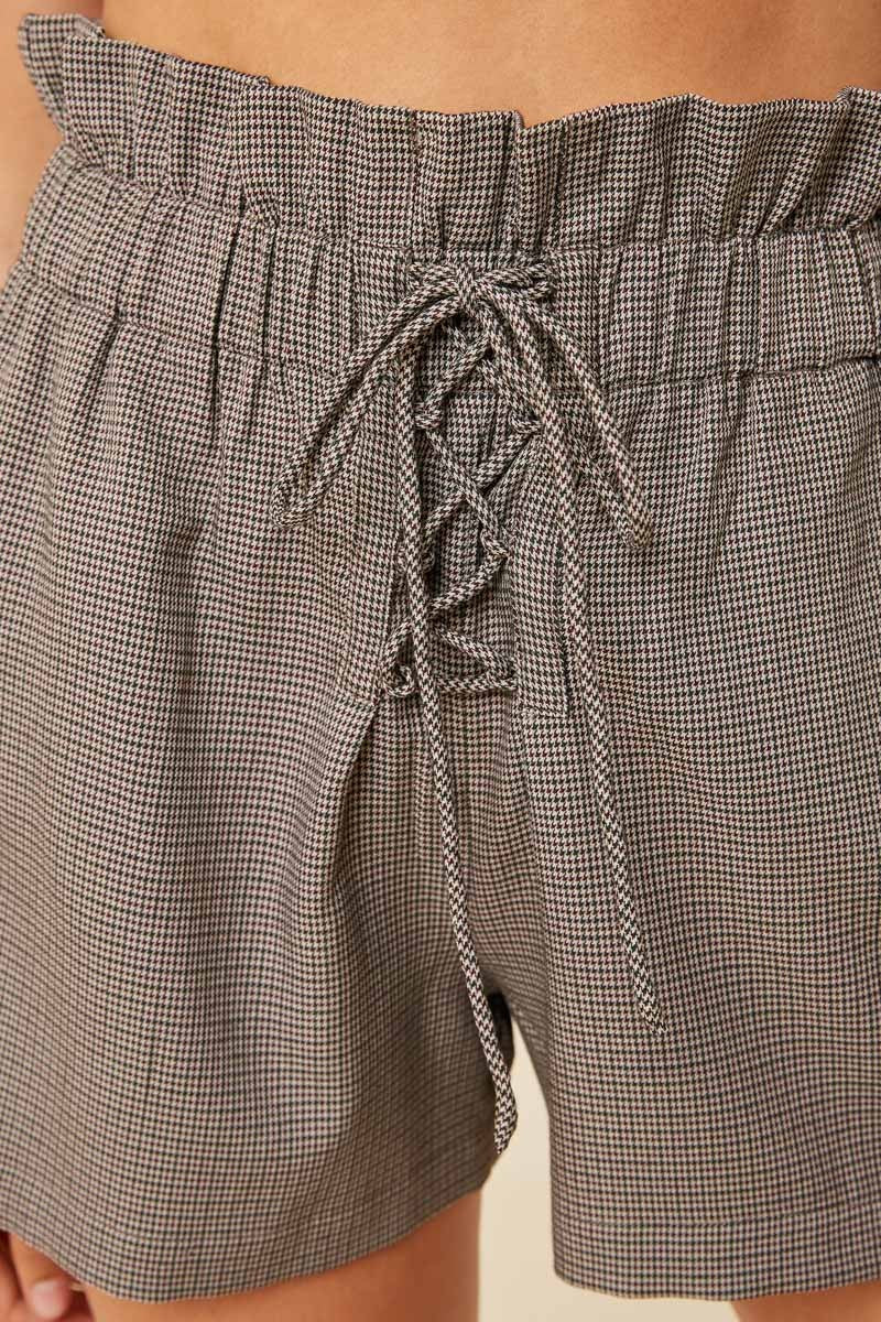 Houndstooth Lace-Up Paperbag Shorts - Image 3