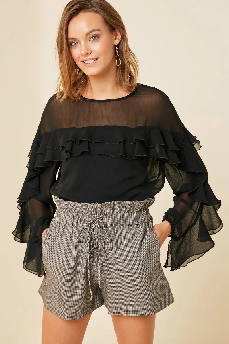 Houndstooth Lace-Up Paperbag Shorts - Image 4