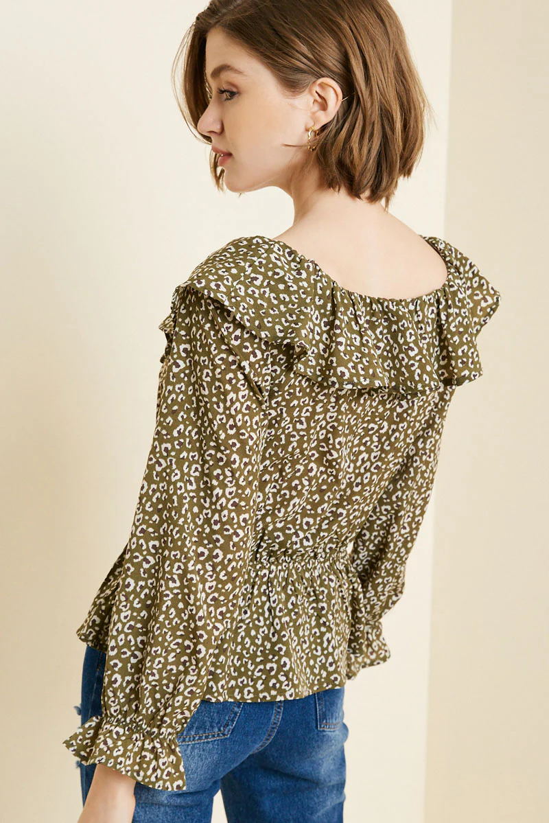 Leopard Ruffle Button-Down Peplum Top - Image 6