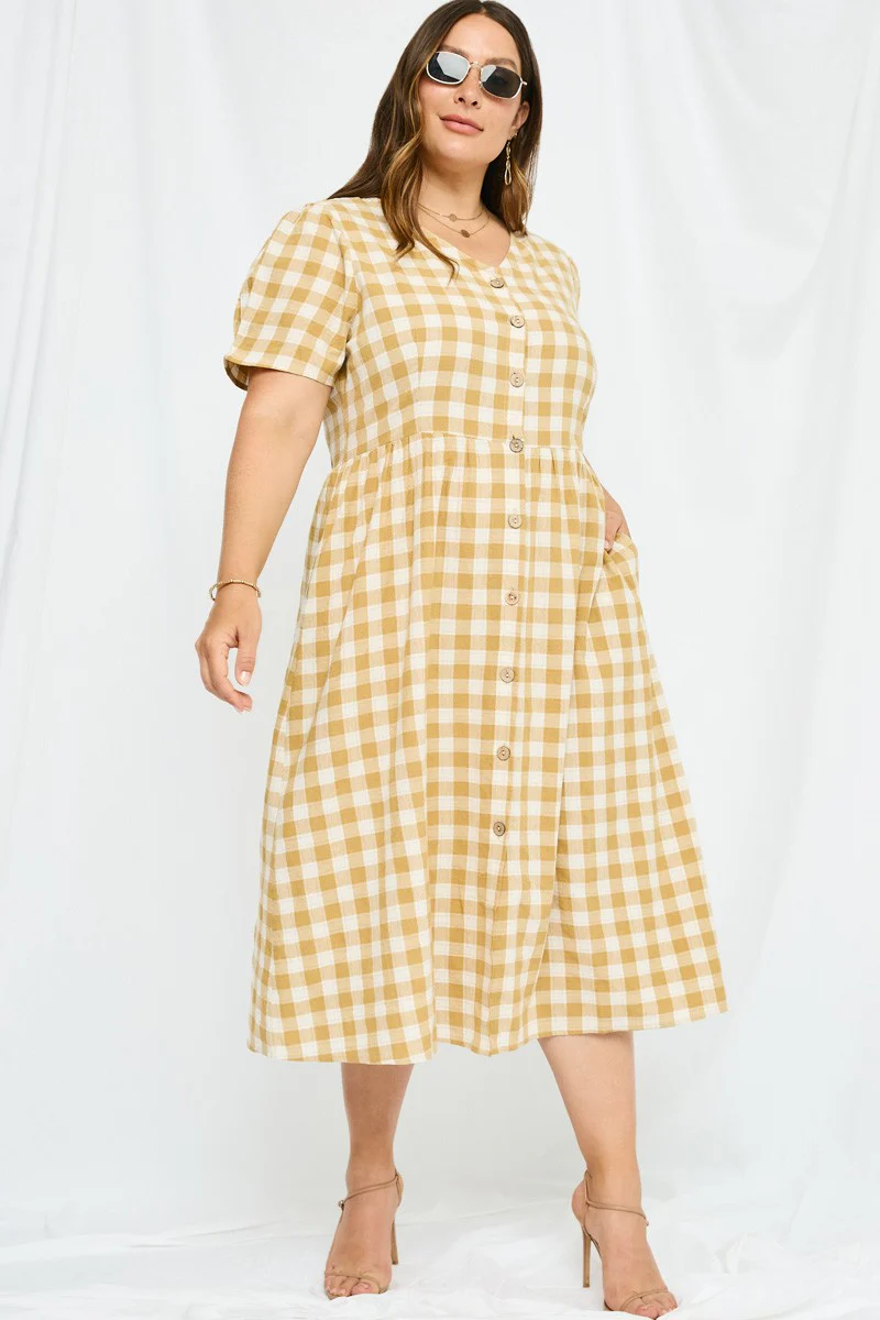 Plaid Button Up Bow Back Dress - Image 9