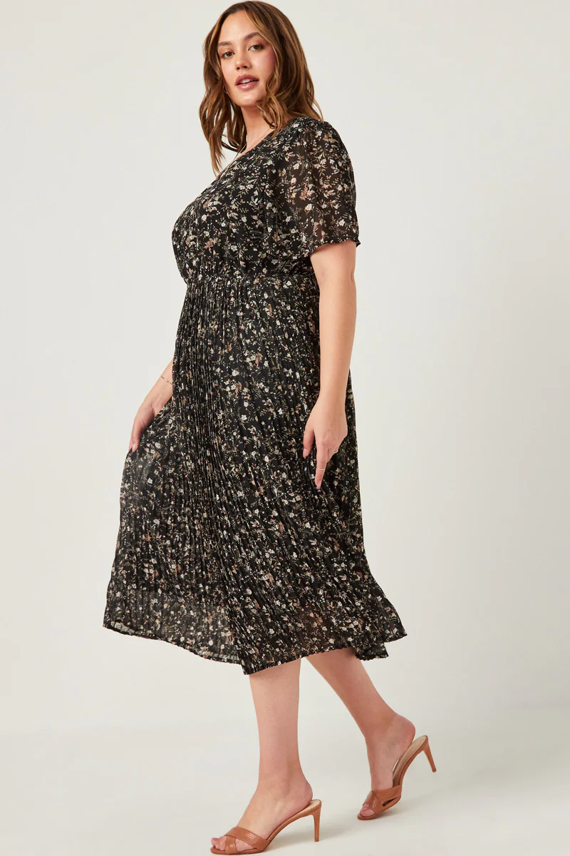 Pleated Floral Midi Dress - Image 3