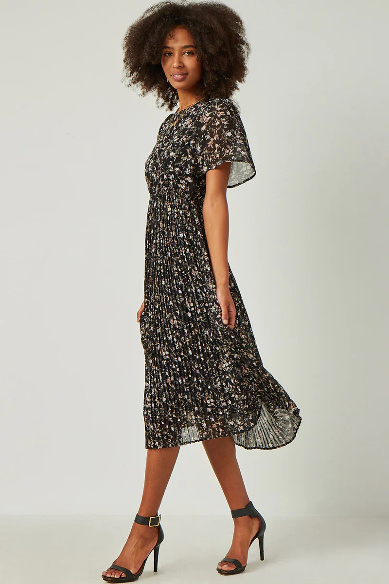 Pleated Floral Midi Dress - Image 7