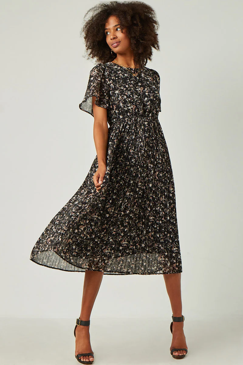 Pleated Floral Midi Dress - Image 9
