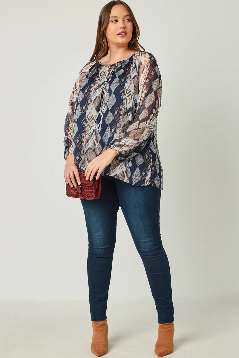 Printed Chiffon Tassel Top - Image 3