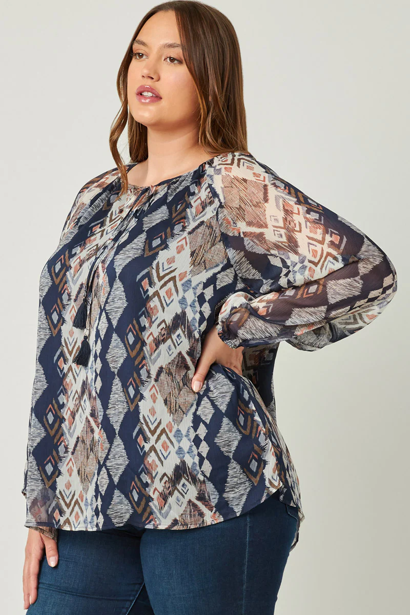 Printed Chiffon Tassel Top - Image 4