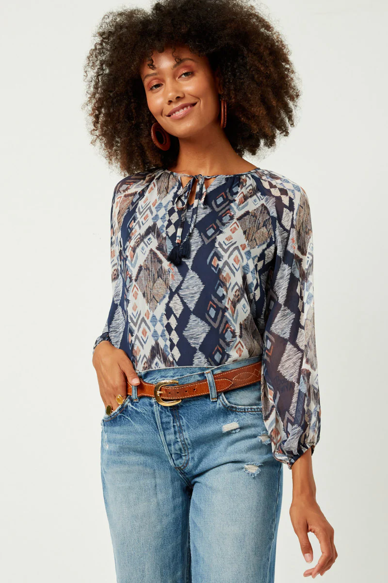 Printed Chiffon Tassel Top - Image 7