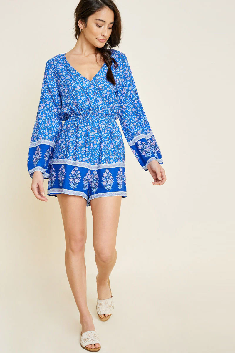 Printed Floral Bell Sleeve Romper - Image 3